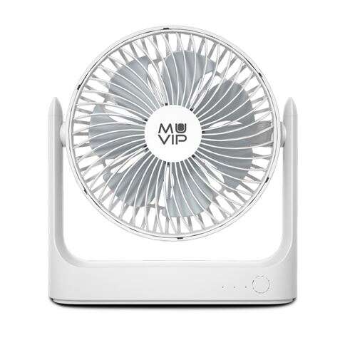 Ventilador de mesa portátil Muvip 5,5 W, 18 cm de diâmetro - 3 velocidades - Ângulo ajustável até 360º - Autonomia da bateria até 15 horas - Branco 