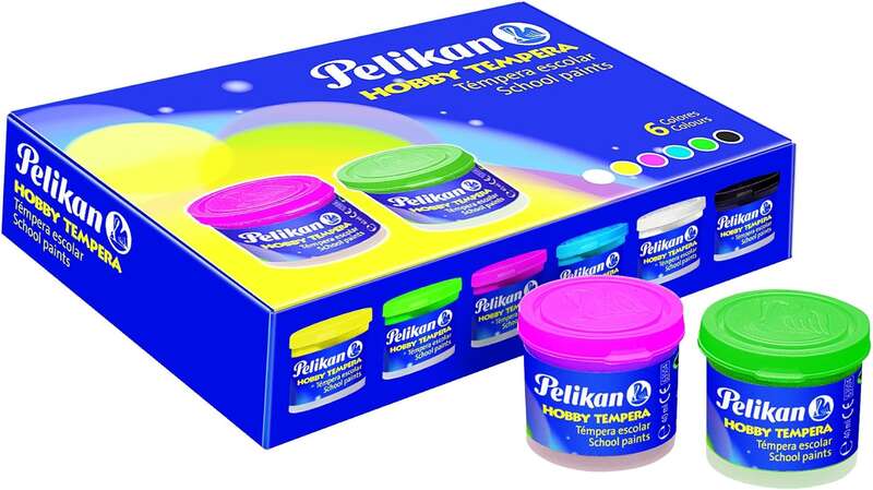 Conjunto de 6 frascos de tinta têmpera Pelikan de 40ml + pincel - Consistência pastosa - Resistente à luz - Cores sortidas 