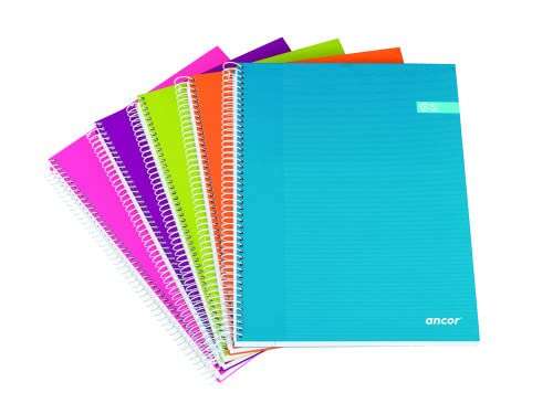 Ancor Classic Stripes Cuaderno Espiral Tamaño A4 Cuadriculado 5x5mm - 120 Hojas 70gr - Tapa Dura de Carton Plastificado - Colores Surtidos - Prinkweb