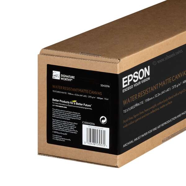 Epson Rollo de Papel WaterResistant Matte Canvas, 44" x 12,2 m, 375 g/m² - Prinkweb