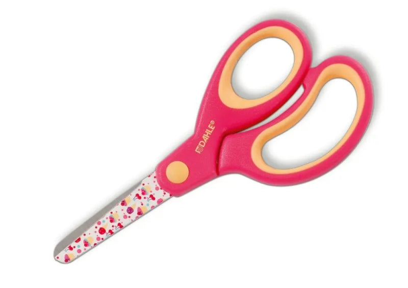 Dahle 54663 Kids Tijeras Infantiles 13cm - Puntas Redondeadas - Acero Inoxidable - Mangos Ergonomicos Recubiertos de Goma - Color Rosa