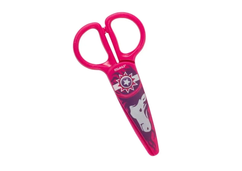 Tesoura infantil Dahle 54675 de 12 cm para os mais pequenos - Lâminas de plástico - Pontas arredondadas - Design de cavalo - Rosa 