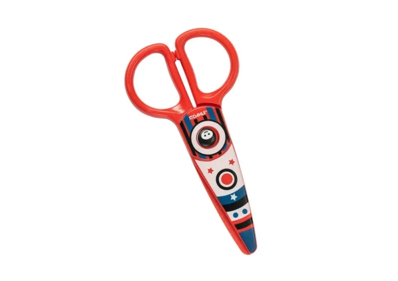Tesoura infantil Dahle 54677 de 12 cm para os mais pequenos - Lâminas de plástico - Pontas arredondadas - Modelo foguete - Cor vermelha 