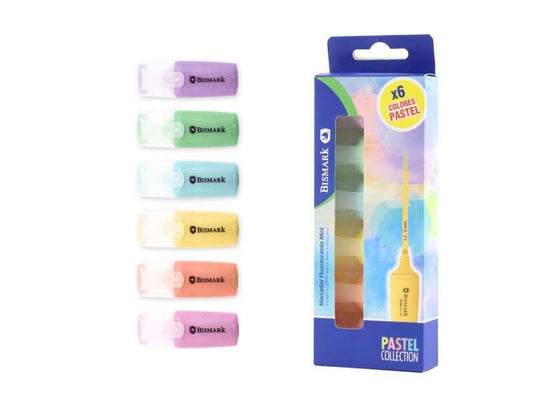 Lot de 6 mini marqueurs pastel fluorescents Bismark - Pointe fine - Encre à séchage rapide - Idéal
