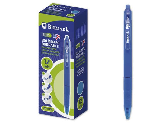 Stylo effaçable Bismark avec clip - Pointe de 0,7 mm - Zone de préhension en caoutchouc - Bleu