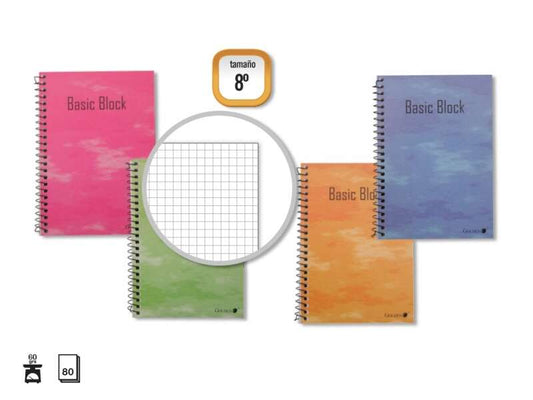 Golden Cuaderno Espiral 8º Natural (153x102mm) 80 Hojas 60gr Cuadricula - Margen Remarcado - Tapa Normal Plastificada - Colores Surtidos - Cantidad: 10 - Prinkweb
