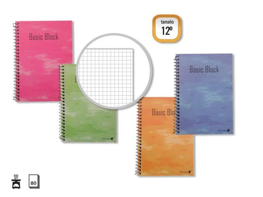 Golden Cuaderno Espiral 12º Natural (85x125mm) 80 Hojas 60gr Cuadricula - Margen Remarcado - Tapa Normal Plastificada - Colores Surtidos - Cantidad: 10 - Prinkweb