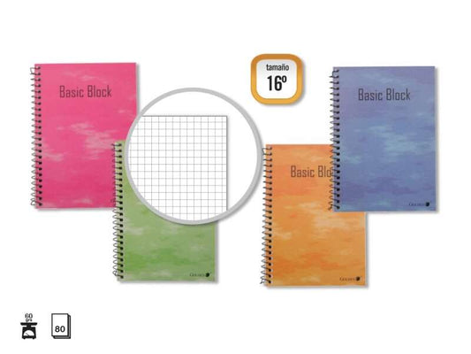Golden Cuaderno Espiral 16º Natural (102x71mm) 80 Hojas 60gr Cuadricula - Tapa Plastificada - Margen Remarcado - Colores Surtidos - Cantidad: 10 - Prinkweb