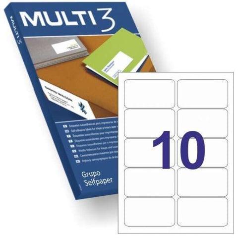 Multi3 Pack of 1,000 Permanent Labels 99.1x57mm - Rounded Corners - 100 Sheets x 10 Labels - White Color