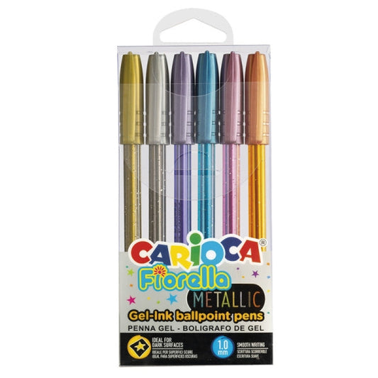 Carioca Fiorella Metallic Boligrafos de Colores Tinta Gel - Punta de Bola 1mm - Cuerpo Tra