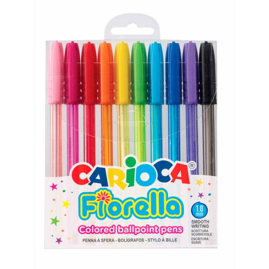 Carioca Fiorella Boligrafos de Colores Tinta Gel - Punta de Bola 1mm - Cuerpo Transparent