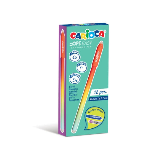 Carioca Oops Easy Boligrafos Borrables con Punta de Ø 0.7mm - Tinta Termo Sensible - Cuer