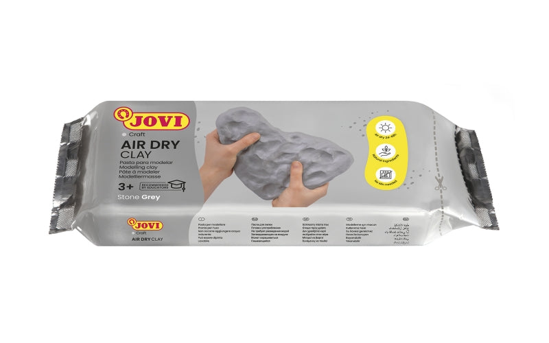 Massa de Modelar Jovi de Secagem ao Ar Livre 500g - Endurecimento ao Ar - Toque Frio - Fácil de Moldar - Multissuperfícies - Seca em 24h - Acabamento Fino - Cinza 