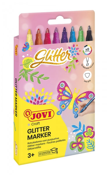 Estojo de Marcadores com Glitter Jovi com 8 Marcadores com Efeito Glitter - Tinta à Base de Água - Cabo Triangular Ergonómico