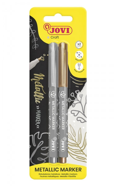 Conjunto de 2 Marcadores Metálicos Jovi nas cores Dourado e Prateado - Tinta à Base de Água - Efeito Metálico