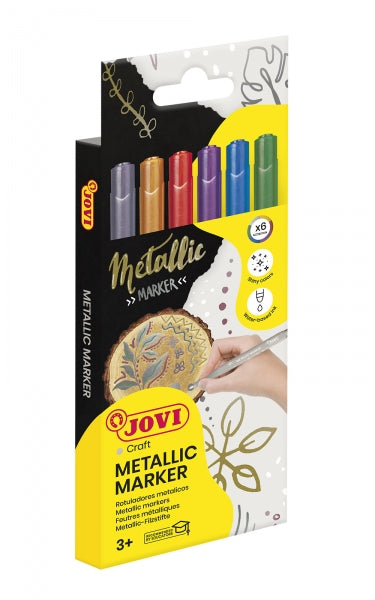 Conjunto de 6 Marcadores Metálicos Jovi - Efeito Metálico - Tinta à Base de Água - Fácil de Limpar - Ideal para