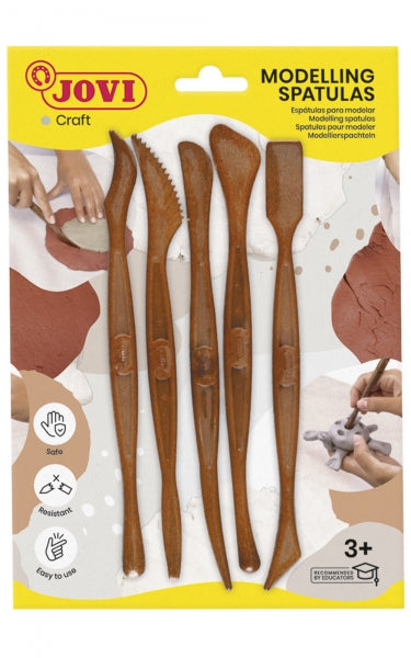 Spatules de modelage Jovi Skin Pack de 5 outils pour argile, boue et pâte à modeler - Outils de moulage - Accessoires pour créations artistiques - Marron 