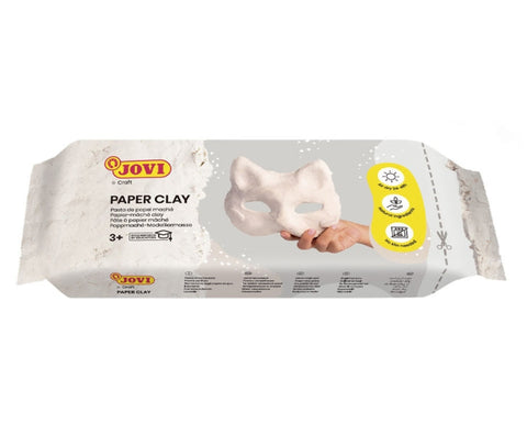 Jovi Paper Clay Pasta de Papelmache 680gr - Lista para Usar - Secado al Aire - Ligera y Facil de Modelar - No Mancha - Ideal para Figuras y Mascaras - Color Blanco