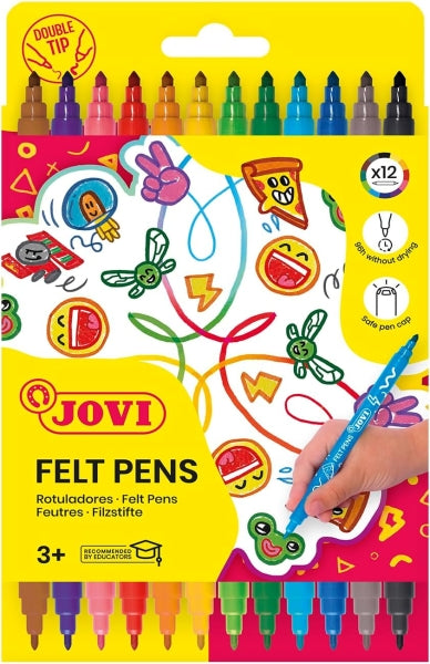 Étui de 12 feutres Jovi à double pointe - Large choix de couleurs - Encre haute tenue