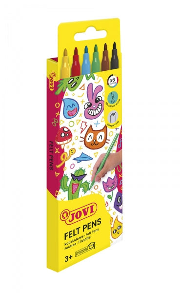 Lot de 6 feutres Jovi - Encre haute intensité - Pointe 3 mm - Capuchon de sécurité