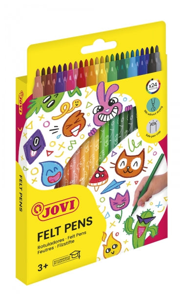 Feutres Jovi, lot de 24 pièces - Large choix de couleurs - Encre haute définition - Pointe fine