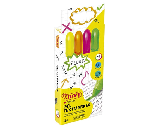 Lot de 4 marqueurs Jovi Gel Textmarker fluorescents - Gel sec - Sans bavure - Sèche rapidement