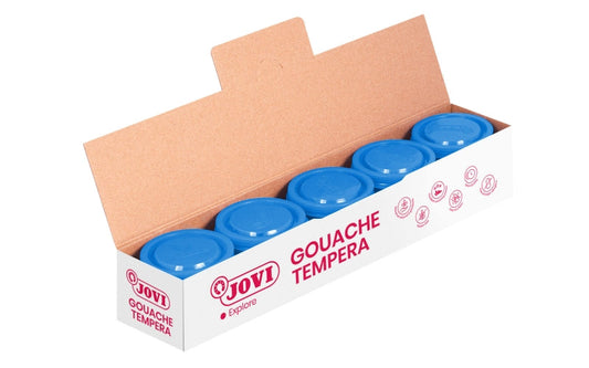 Jovi Bote de Tempera Escolar 35ml - Aplicacion en Multiples Superficies - Uso con Pincel, Rodillo o Espatula - Colores Mezclables - Color Azul Cyan
