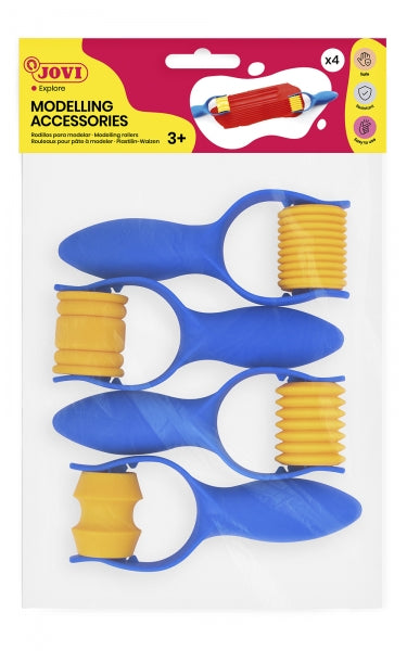 Bolsa para acessórios de modelagem Jovi com 4 rolos em vários formatos e texturas - Ideal para trabalhos manuais - Fácil de usar - Azul 