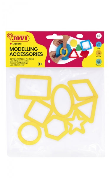 Bolsa suspensa Jovi com 8 moldes geométricos para cortar massa de modelar - Moldes em plástico - Fácil de usar - Durável - Design educativo - Amarelo 