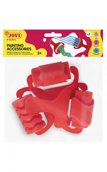 Sac suspendu Jovi avec 3 grands rouleaux en mousse à motifs variés - Poignée résistante - Idéal pour la gouache, la peinture au doigt et l'acrylique - Facile à nettoyer - Rouge 