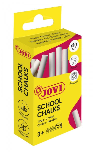 Boîte de craies scolaires Jovi avec 10 craies blanches - Compacte - Sans poussière - Matières premières naturelles - T
