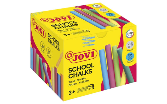 Caixa com 100 giz sem pó Jovi Classcolor - Ideal para desenhar no chão - Perfeito para jogos