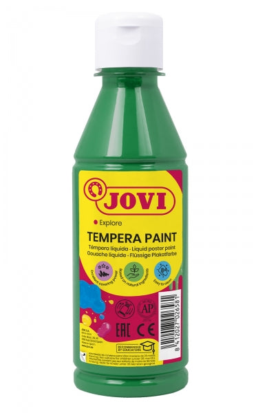 Jovi Tempera Paint Tempera Liquida 250ml - Base Agua - Lista para Usar - Alto Poder Cubriente - Secado Rapido - Excelente Fluidez - Adherencia en Multiples Superficies - Color Verde Oscuro