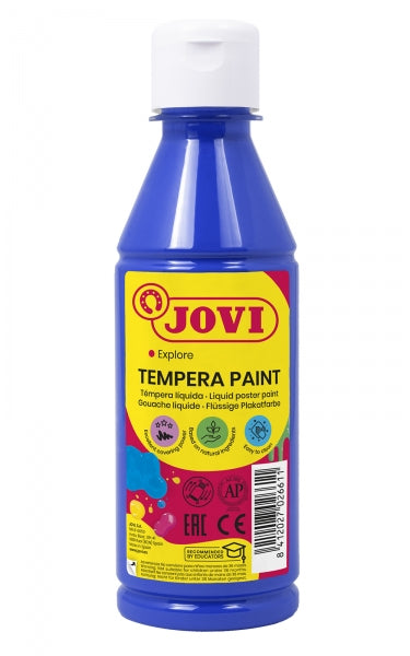 Jovi Tempera Paint Tempera Liquida 250ml - Base Agua - Lista para Usar - Alto Poder Cubriente - Secado Rapido - Excelente Fluidez - Adherencia en Multiples Superficies - Color Azul Oscuro