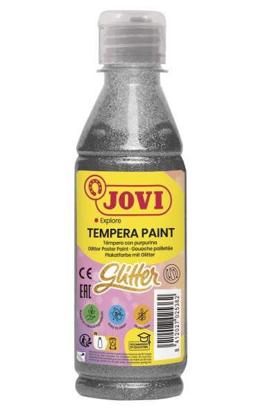 Peinture à l'eau Jovi Glitter Liquid Tempera 250 ml - Paillettes - Excellente performance - Séchage rapide - Fluidité optimale - Adhère à de nombreuses surfaces - Couleur argent 