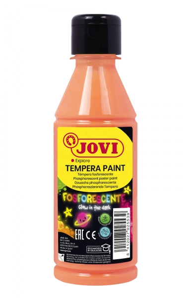 Jovi Tempera Pintura Tempera Líquida Fosforescent 250ml - Brilla a la Nitera - Assecament Ràpid - Excel·lent Adherència - Llesta per Utilitzar - Color Taronja