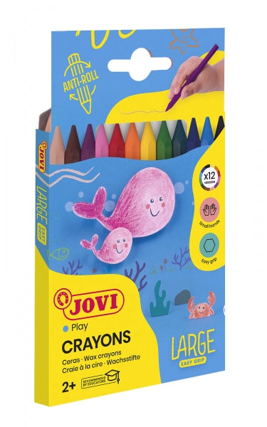 Jovi Large Easy Grip Ceras Plasticas Hexagonales - Facil de Sacar Punta - No Mancha - Ide
