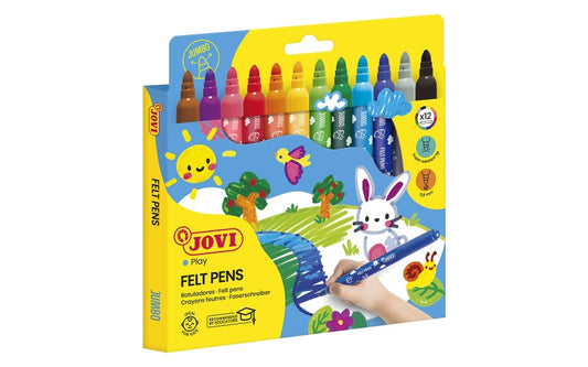 Lot de 12 feutres Jovi Jumbo - Encre haute adhérence - Pointe 3 mm - Capuchon