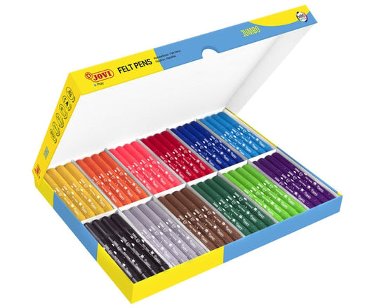 Lot de 96 feutres Jovi Jumbo pour l'école - Pointe résistante - Capuchon ventilé - Prise en main ergonomique