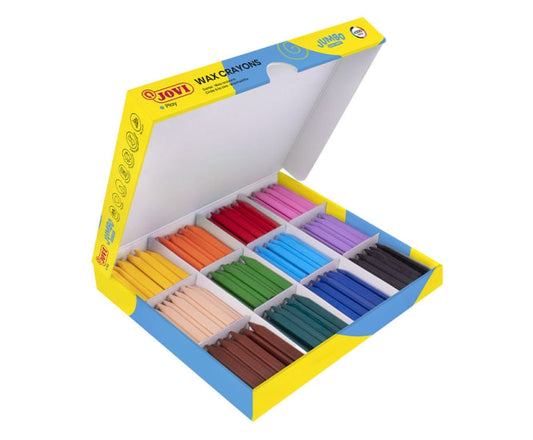 Caixa com 300 lápis de cera triangulares Jovi Jumbo Easy Grip - Super resistentes - Não mancham e são resistentes a rasgões.