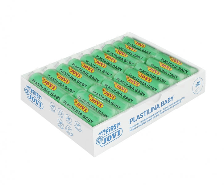 Boîte de 18 tablettes de pâte à modeler Jovi Baby (38 g) - Pâte à modeler verte ultra-douce - Stimule la motricité et le renforcement musculaire - Favorise l'éveil sensoriel - Couleur verte 