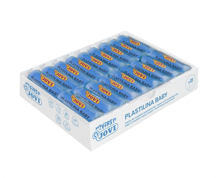 Boîte de 18 tablettes de pâte à modeler Jovi Baby (38 g) - Pâte à modeler ultra-douce - Stimule la créativité et la sensibilité tactile - Renforce les muscles des doigts et des mains - Bleu 