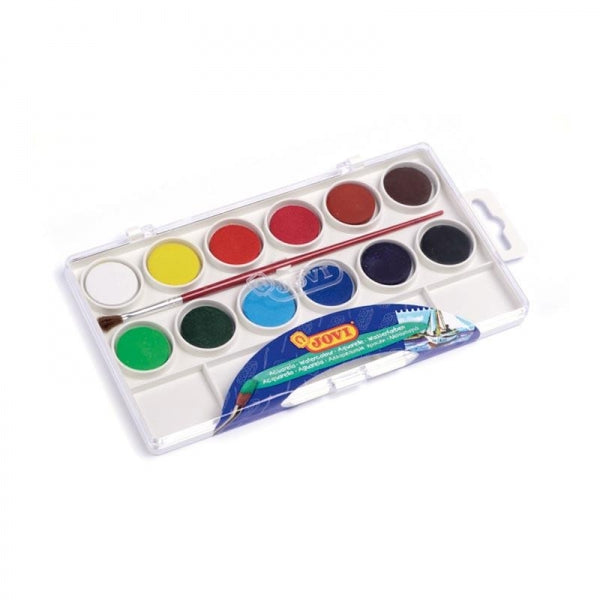 Conjunto Jovi com 12 pastilhas de aguarela + pincel - Cores vibrantes - Fáceis de esbater - Cores sortidas 