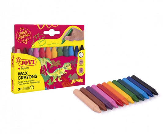 Boîte géante de 12 crayons ronds Jovi - Résistants - Ne tachent pas - Couleurs assorties