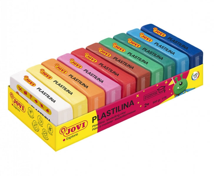 Jovi Pack de 10 Pastillas de Plastilina 50gr - 100% Vegetal - Muy Moldeable - No Se Seca - Colores Mezclables - Colores Surtidos