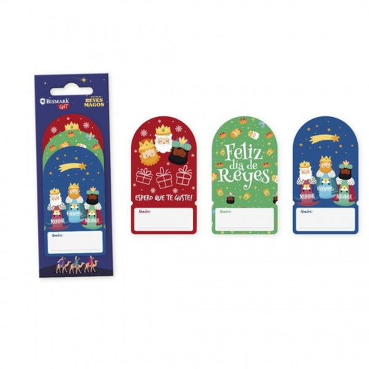 Bismark Pack de 6 Etiquetas Adhesivas Navideñas para Regalos - 3 Diseños de Reyes Magos - Espacio para Escribir - Prinkweb