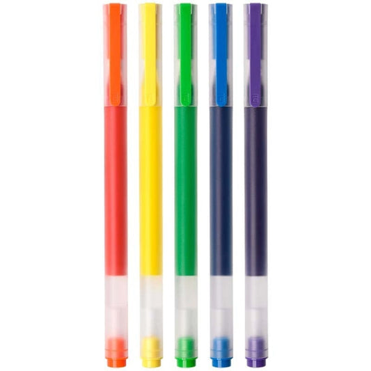 Kit com 5 Canetas Gel Xiaomi de Alta Capacidade - Ponta de 0,5 mm - Alta Capacidade - Secagem Rápida - Co