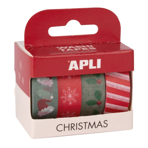 Kit de Noël Apli avec 4 rubans adhésifs en papier washi (15 mm x 10 m) - Thème Noël - 4 motifs différents - Décoration et loisirs créatifs 