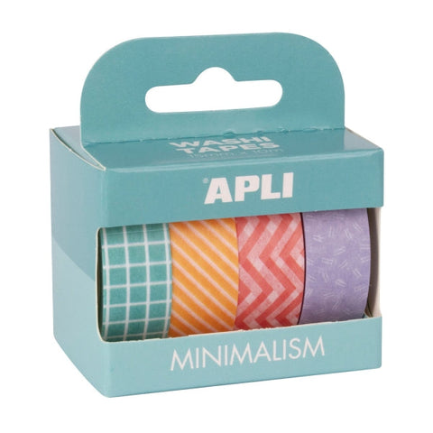 Kit Apli Minimalisme avec 4 rubans adhésifs en papier washi (15 mm x 10 m) - 4 motifs différents - Décoration et loisirs créatifs 
