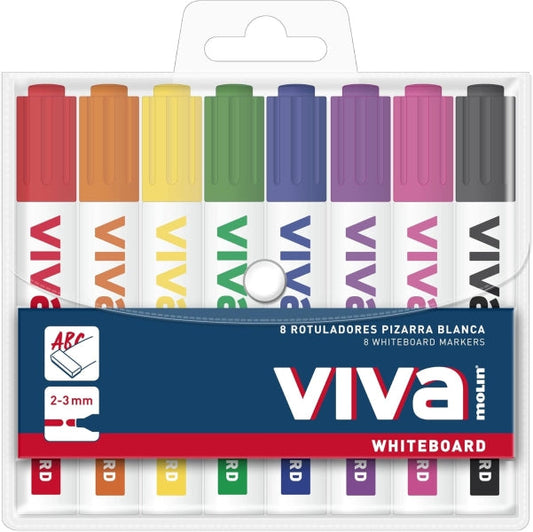 Lot de 8 marqueurs pour tableau blanc Molin Viva - Pointe ronde en fibre synthétique - Largeur de trait : 3 mm